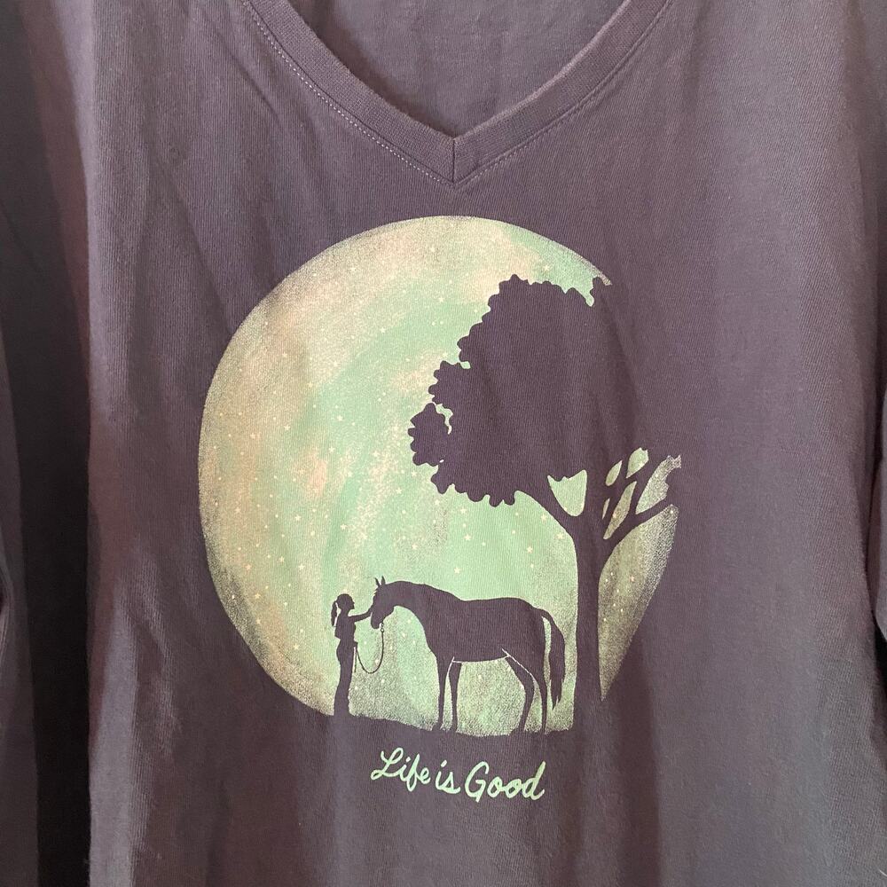 Life Is Good Navy Blue Horse Girl V-neck Long Sleeve Cotton Crusher Tee size XXL - Picture 3 of 10